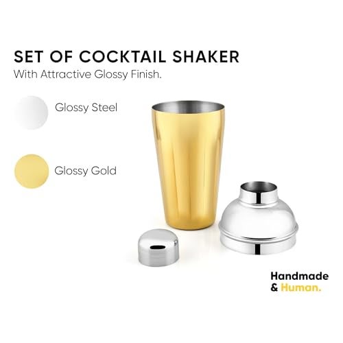 Shay Stainless Steel Cocktail Shaker with Strainer Gold Finish - 500 ml (Cocktail Shaker - Gold) (Gold) - Image 3