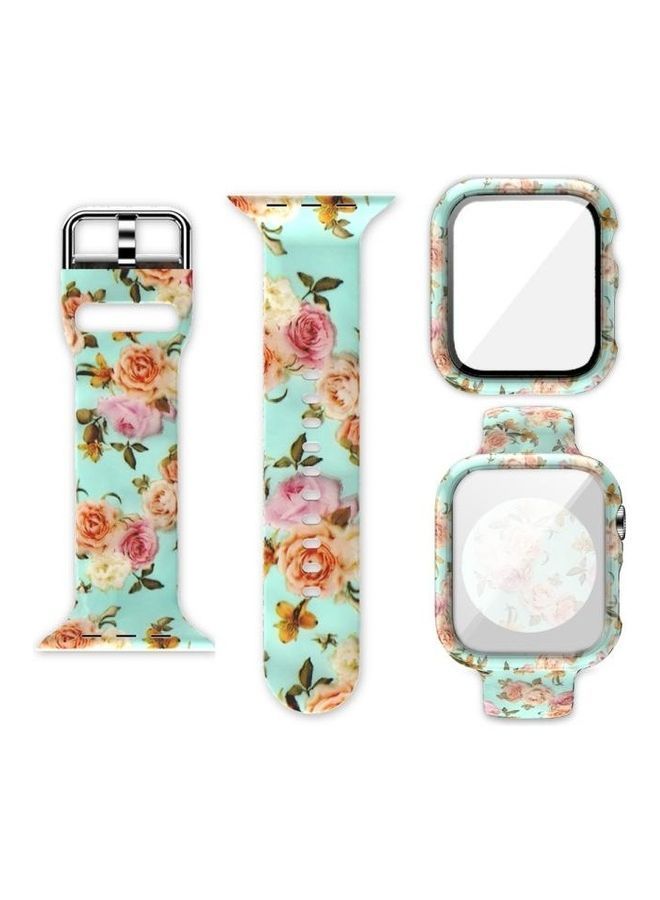 NIBEMINENT Silicone Printing Integrated Replacement Case with Watchband For Apple Watch Series 3/2/1 38mm Yellow Rose - Image 1