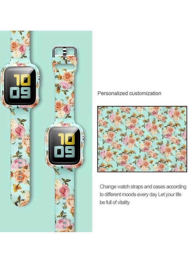 NIBEMINENT Silicone Printing Integrated Replacement Case with Watchband For Apple Watch Series 3/2/1 38mm Yellow Rose - Image 2