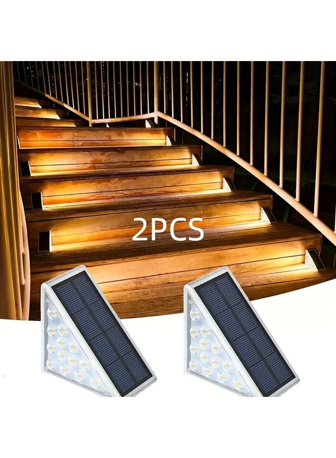 2pcs LED Triangle Solar Step Lights Cold Lighting Outdoor Stair Deck Garden - Image 2
