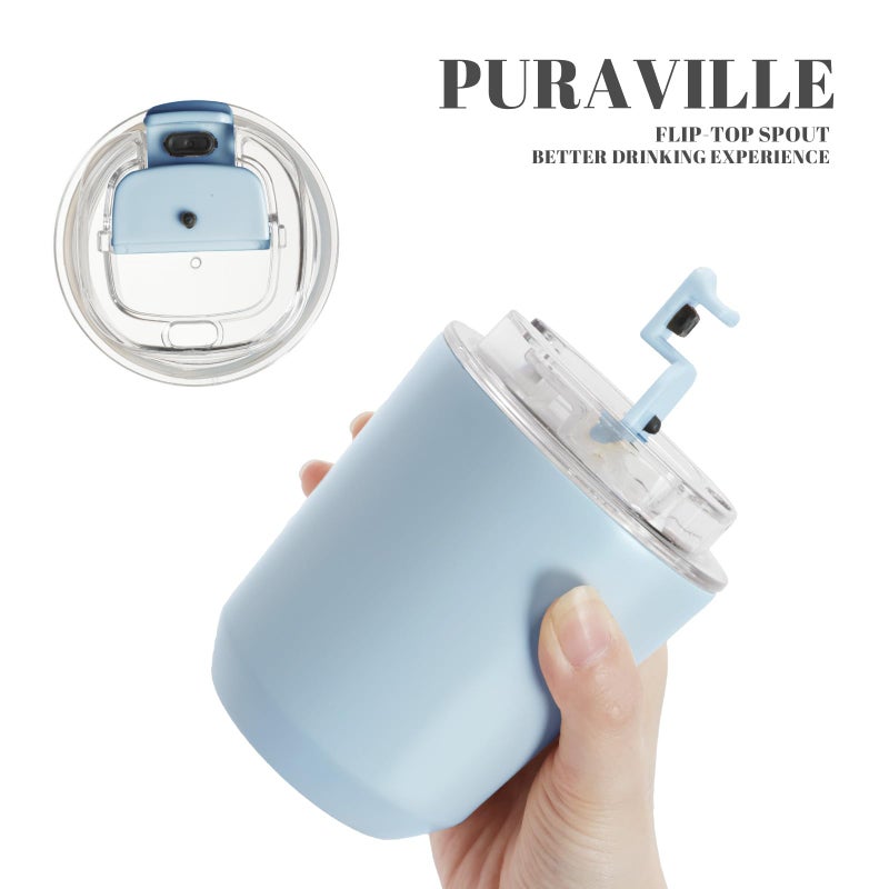 Puraville Insulated Tumblers with Lid  10 oz Travel Coffee Mug Stainless Steel Vacuum Thermos Cup  Leak Proof Reusable Double Walled Coffee Tumbler for Iced and Hot Drinks Light Blue - Image 5