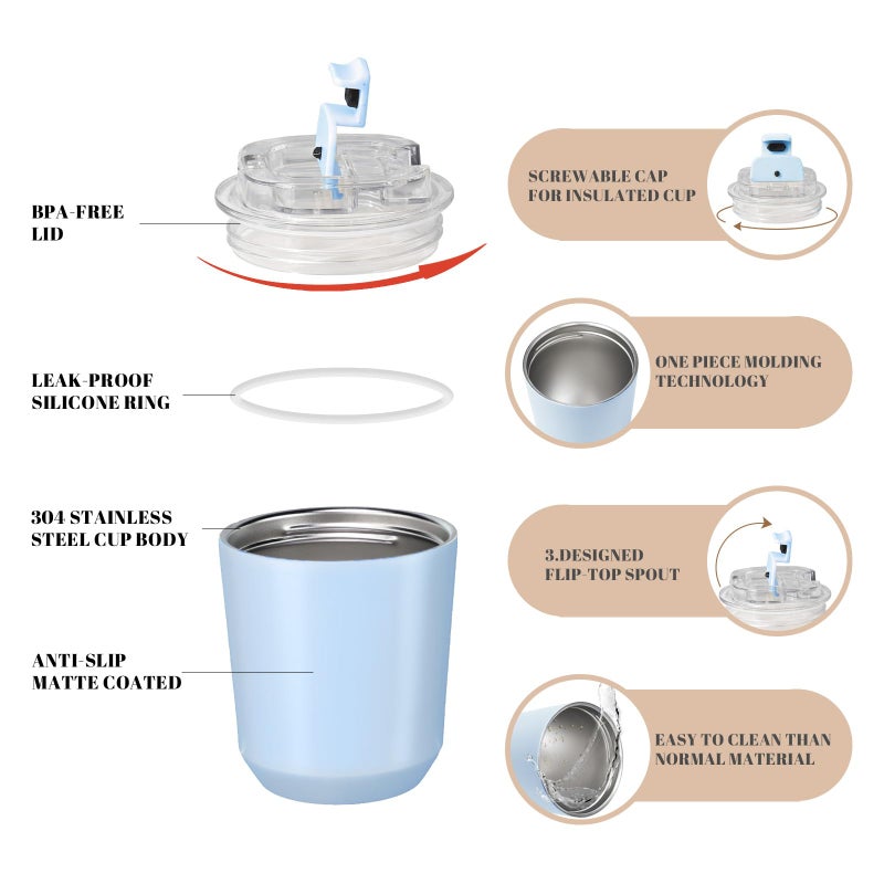 Puraville Insulated Tumblers with Lid  10 oz Travel Coffee Mug Stainless Steel Vacuum Thermos Cup  Leak Proof Reusable Double Walled Coffee Tumbler for Iced and Hot Drinks Light Blue - Image 4