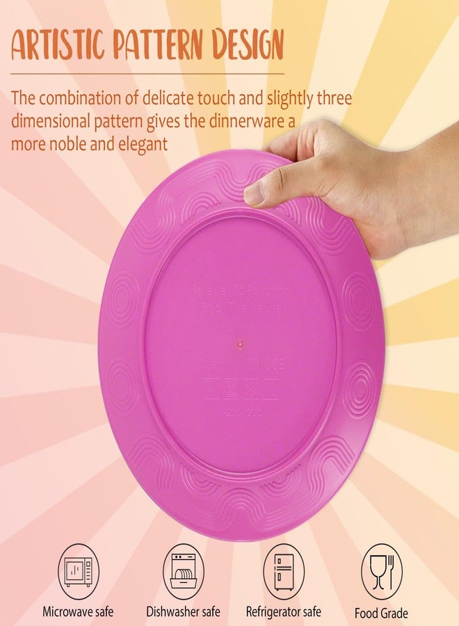 Perlapoc 40-Piece Plates and Bowls Sets Wheat Straw Unbreakable Reusable Dinnerware Set Dinner Plates Serving Bowls Drinking Cup Kitchen Dishes for Restaurants Picnics Schools - Pink - Image 3