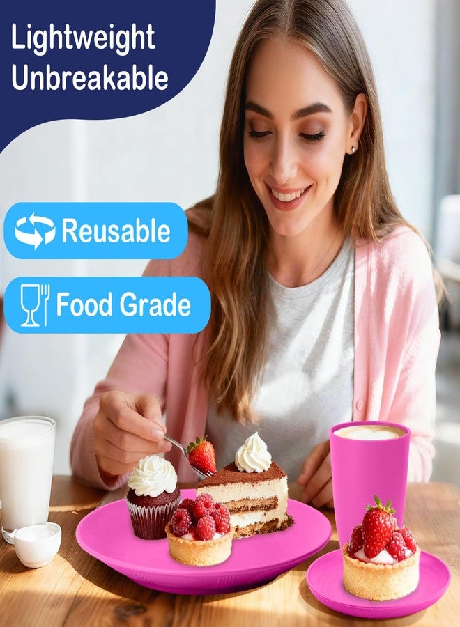 Perlapoc 40-Piece Plates and Bowls Sets Wheat Straw Unbreakable Reusable Dinnerware Set Dinner Plates Serving Bowls Drinking Cup Kitchen Dishes for Restaurants Picnics Schools - Pink - Image 5