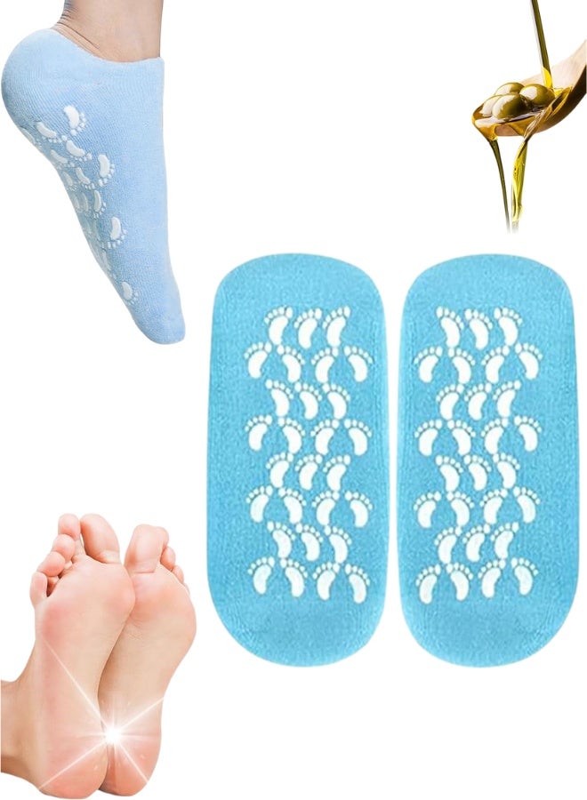 جوارب ترطيب وتغذية القدمين للنساء – جوارب سيليكون هلامية للعناية بالقدمين والجفاف والتشققات – تحتوي على زيت الجوجوبا وفيتامين E وزيت الزيتون وزيت الورد – علاج تشقق الكعبين وتقشير الجلد الميت – جوارب منزلية للسبا والعناية الذاتية – هدية مثالية للأم ومناسبة لجميع النساء – قابلة لإعادة الاستخدام ومناسبة لجميع مقاسات القدمين - Image 1