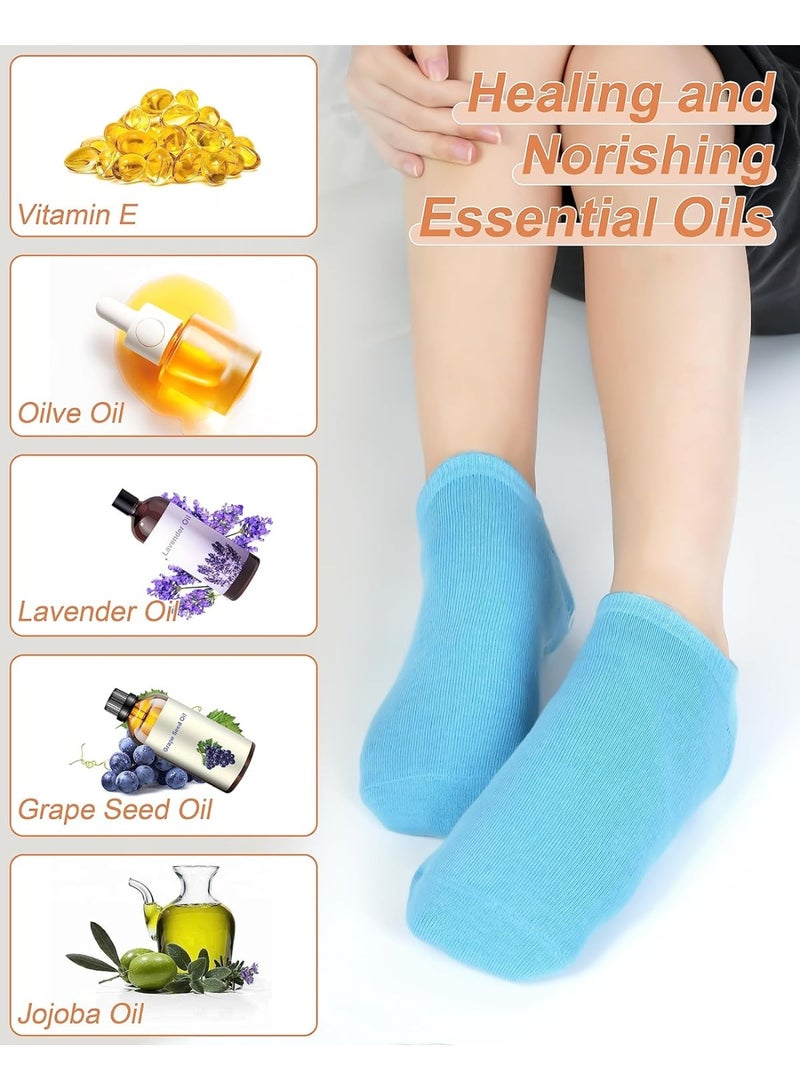 جوارب ترطيب وتغذية القدمين للنساء – جوارب سيليكون هلامية للعناية بالقدمين والجفاف والتشققات – تحتوي على زيت الجوجوبا وفيتامين E وزيت الزيتون وزيت الورد – علاج تشقق الكعبين وتقشير الجلد الميت – جوارب منزلية للسبا والعناية الذاتية – هدية مثالية للأم ومناسبة لجميع النساء – قابلة لإعادة الاستخدام ومناسبة لجميع مقاسات القدمين - Image 2
