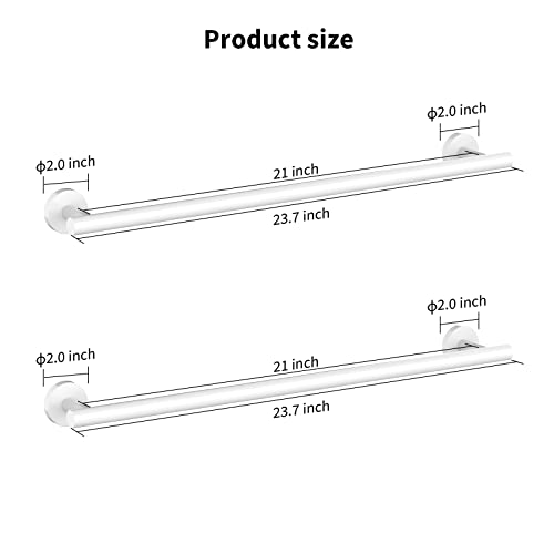 Cilee 2 Pieces White Bathroom Towel Bar, 24 Inch Double Towel Racks,Bathroom Towel Holder Towel Hanger for Bathroom Stainless Steel Wall Mount - Image 4
