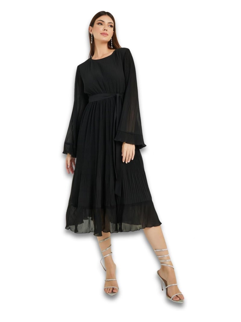Styli Women's Polyester A-Line Midi Dress (7004770701_Black - Image 4