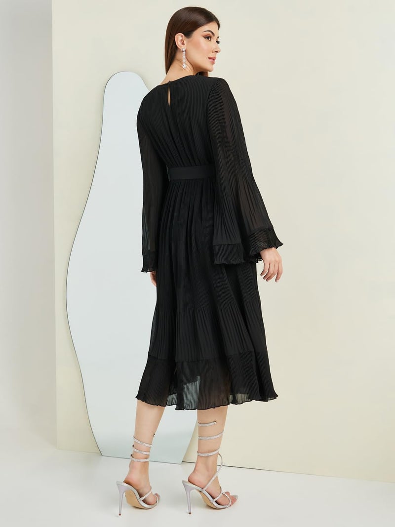 Styli Women's Polyester A-Line Midi Dress (7004770701_Black - Image 3