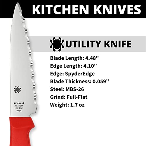 Spyderco Lightweight Kitchen Utility Knife with 4.5" MBS-26 Stainless Steel Blade and Red Polypropylene Plastic Handle - SpyderEdge - K05SRD - Image 3