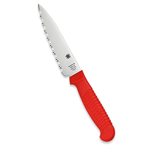 Spyderco Lightweight Kitchen Utility Knife with 4.5" MBS-26 Stainless Steel Blade and Red Polypropylene Plastic Handle - SpyderEdge - K05SRD - Image 1