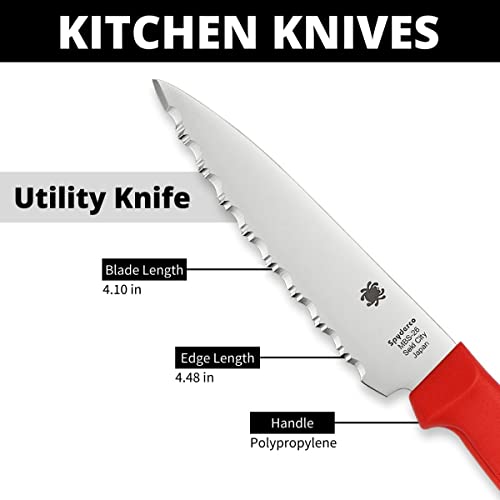 Spyderco Lightweight Kitchen Utility Knife with 4.5" MBS-26 Stainless Steel Blade and Red Polypropylene Plastic Handle - SpyderEdge - K05SRD - Image 4