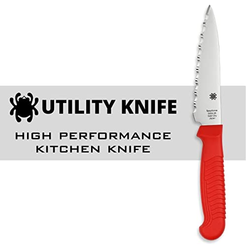 Spyderco Lightweight Kitchen Utility Knife with 4.5" MBS-26 Stainless Steel Blade and Red Polypropylene Plastic Handle - SpyderEdge - K05SRD - Image 2
