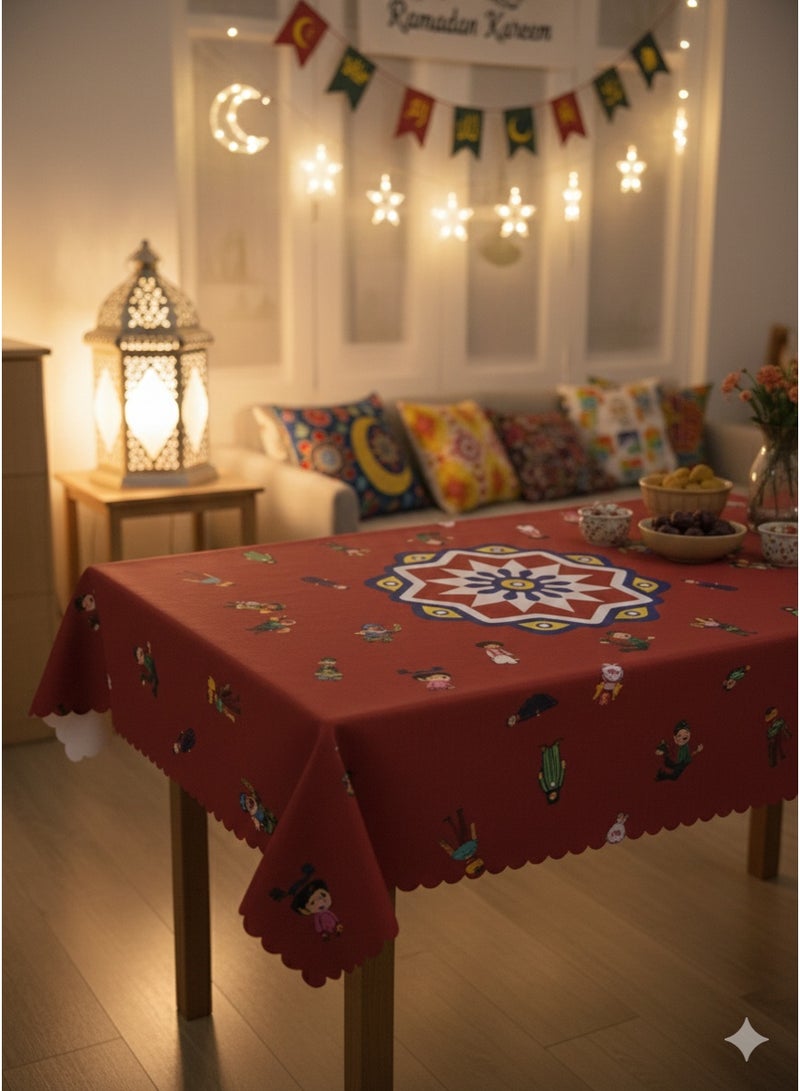 مفرش طاولة رمضاني بتصميم إسلامي تقليدي، مقاس 160×250 سم، غطاء طاولة رمضاني أنيق للإفطار والسحور، مفرش طاولة طعام مزخرف للمنزل والتجمعات وديكورات رمضان. - Image 2