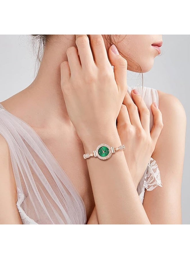 Women's Rhinestone Bracelet Emerald Watches, Slim Strap Small Face Analog Quartz Ladies Elegant Dress Wrist Watches - Image 4