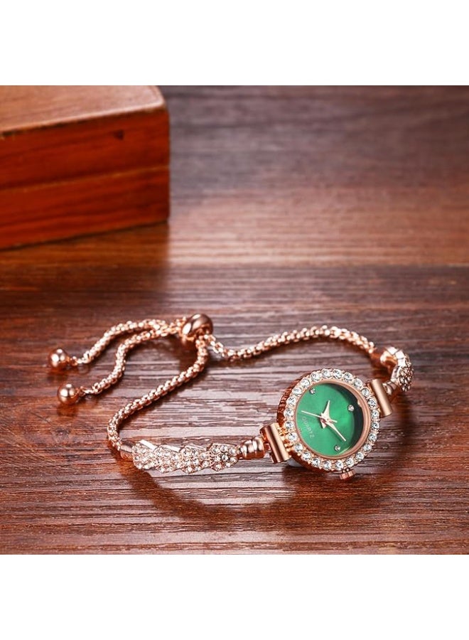 Women's Rhinestone Bracelet Emerald Watches, Slim Strap Small Face Analog Quartz Ladies Elegant Dress Wrist Watches - Image 3