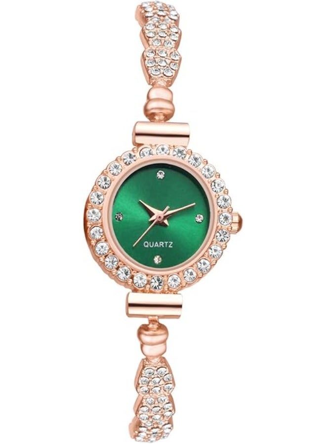 Women's Rhinestone Bracelet Emerald Watches, Slim Strap Small Face Analog Quartz Ladies Elegant Dress Wrist Watches - Image 1