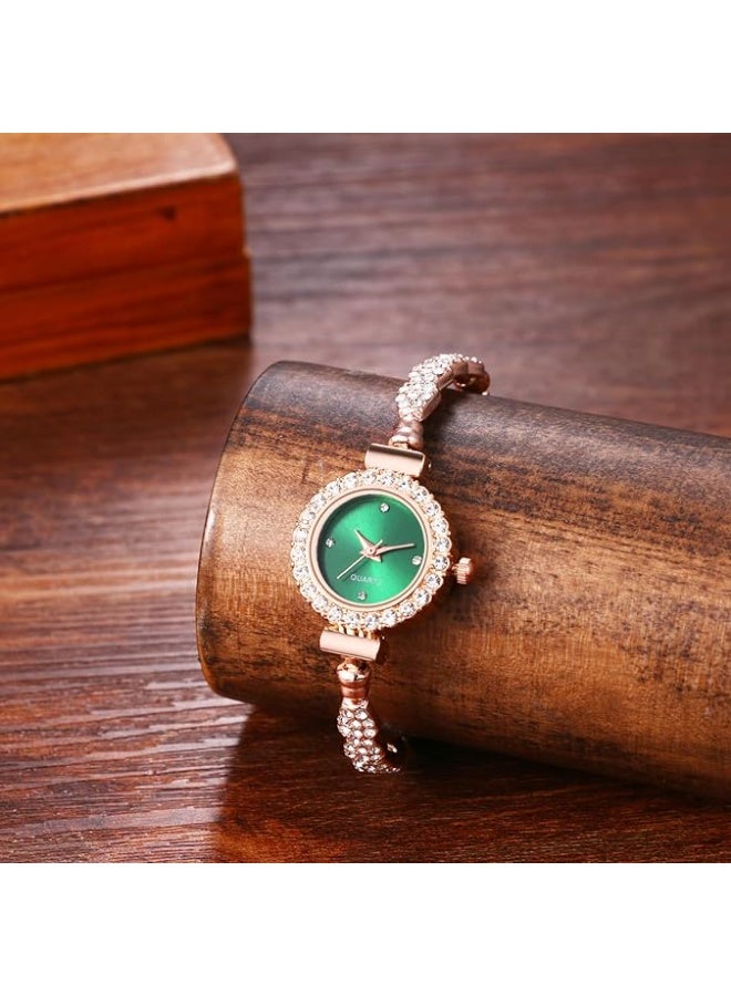 Women's Rhinestone Bracelet Emerald Watches, Slim Strap Small Face Analog Quartz Ladies Elegant Dress Wrist Watches - Image 2