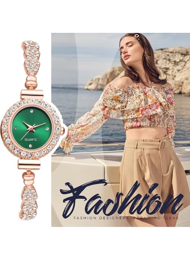 Women's Rhinestone Bracelet Emerald Watches, Slim Strap Small Face Analog Quartz Ladies Elegant Dress Wrist Watches - Image 5
