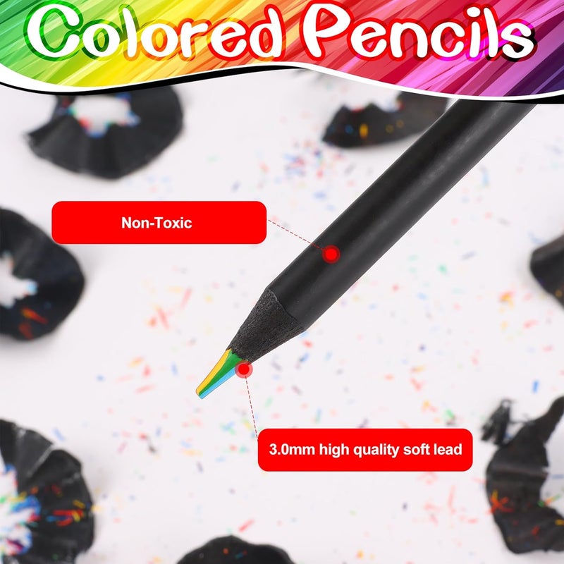 TINNIVI Art Supplies for Kids, 7 Color Black Wooden Rainbow Colored Pencils, Pre-sharpened, Multicolored Core, with Sharpener, for Coloring Books, Drawing, Sketching, 24pcs - Image 3