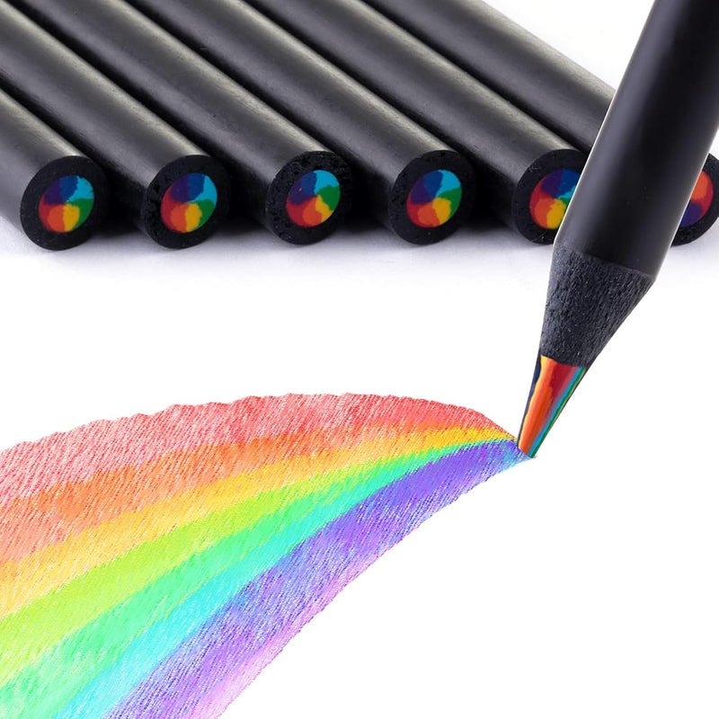 TINNIVI Art Supplies for Kids, 7 Color Black Wooden Rainbow Colored Pencils, Pre-sharpened, Multicolored Core, with Sharpener, for Coloring Books, Drawing, Sketching, 24pcs - Image 1