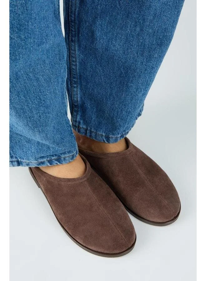 Manijero  Tepui Women's Genuine Leather Front-Stitch Detailed Sabo Coffee Slippers. for Women | Best Price UAE