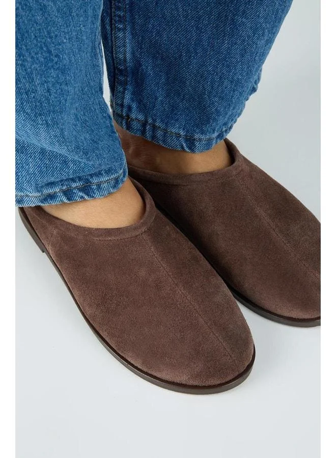 Manijero  Tepui Women's Genuine Leather Front-Stitch Detailed Sabo Coffee Slippers. for Women | Best Price UAE