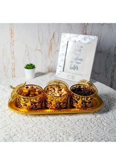 Home Care 1 Set of 3pcs Metal Decorative Tray Eid Decorative Tableware, Suitable for Ramadan Tray Decoration Islamic Table Decoration for Candy, Snacks and Fruit Display Tray 35X11 cm  - Image 1