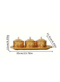 Home Care 1 Set of 3pcs Metal Decorative Tray Eid Decorative Tableware, Suitable for Ramadan Tray Decoration Islamic Table Decoration for Candy, Snacks and Fruit Display Tray 35X11 cm  - Image 3
