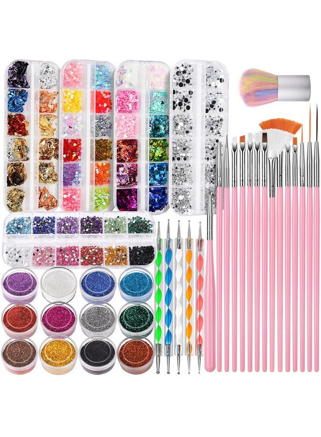 فندامي طقم فن الأظافر طقم أدوات تصميم الأظافر مع فرش فن الأظافر أدوات تنقيط الأظافر بريق ناعم على شكل فراشة مسمار قلب بريق ترتر رقائق رقائق الأظافر مسمار الفن أحجار الراين فرشاة غبار الأظافر - Image 1