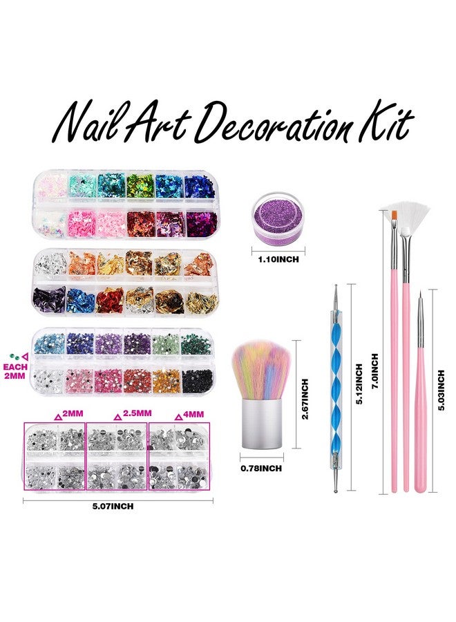 فندامي طقم فن الأظافر طقم أدوات تصميم الأظافر مع فرش فن الأظافر أدوات تنقيط الأظافر بريق ناعم على شكل فراشة مسمار قلب بريق ترتر رقائق رقائق الأظافر مسمار الفن أحجار الراين فرشاة غبار الأظافر - Image 2