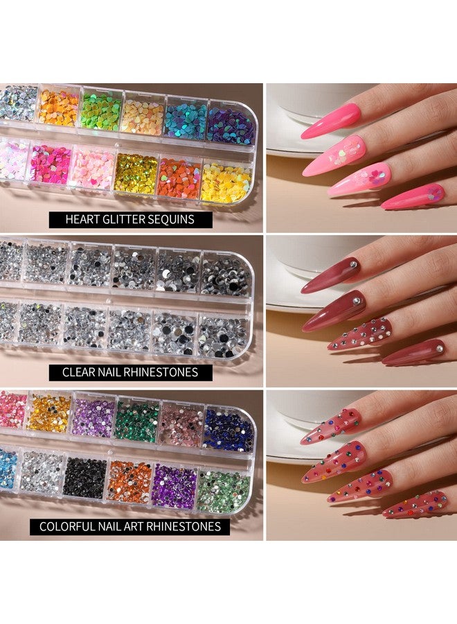 فندامي طقم فن الأظافر طقم أدوات تصميم الأظافر مع فرش فن الأظافر أدوات تنقيط الأظافر بريق ناعم على شكل فراشة مسمار قلب بريق ترتر رقائق رقائق الأظافر مسمار الفن أحجار الراين فرشاة غبار الأظافر - Image 5