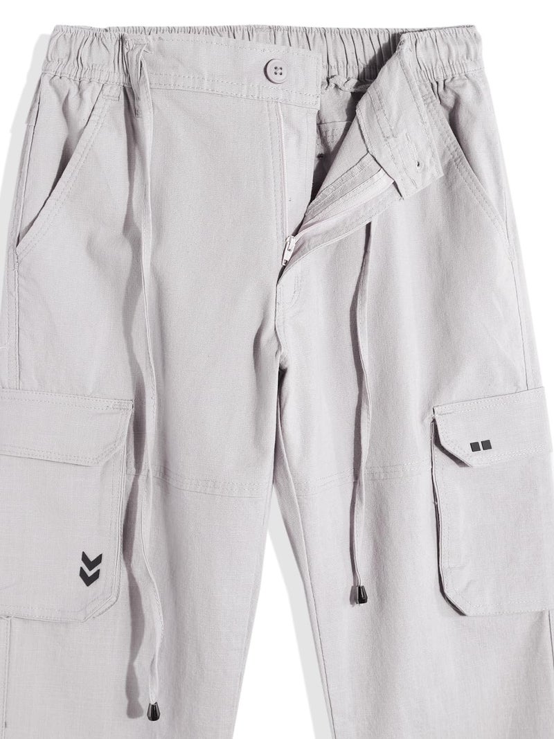 CAVIO Boys Casual Solid Regular Fit Cargo Pants with Multiple Pockets Grey - Image 4
