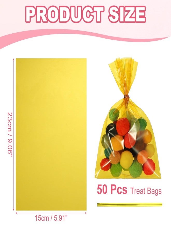 PATIKIL Treat Bags, 50 Pcs 9x6 Inch Clear Gift Bags with Twist Ties Plastic Gift for Candy Party Favor Cookies Candies Packaging Bakery, Yellow - Image 2