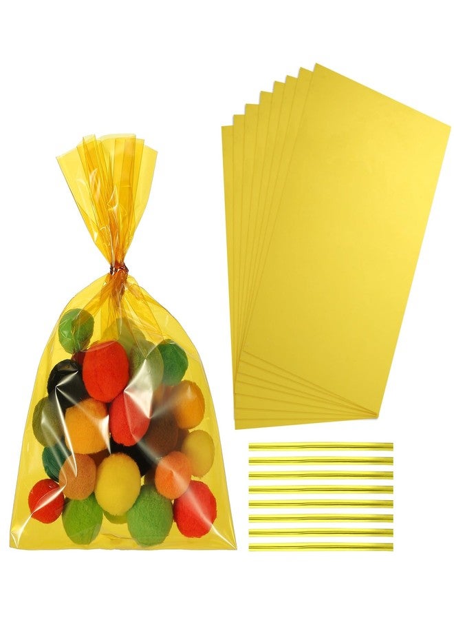 PATIKIL Treat Bags, 50 Pcs 9x6 Inch Clear Gift Bags with Twist Ties Plastic Gift for Candy Party Favor Cookies Candies Packaging Bakery, Yellow - Image 1