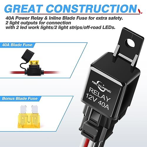 MICTUNING MIC-B1002 LED Light Bar Wiring Harness, Fuse 40A Relay On-off Waterproof Switch - Image 3