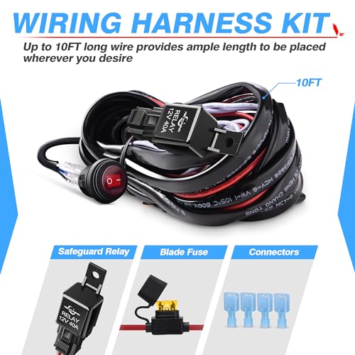 MICTUNING MIC-B1002 LED Light Bar Wiring Harness, Fuse 40A Relay On-off Waterproof Switch - Image 2