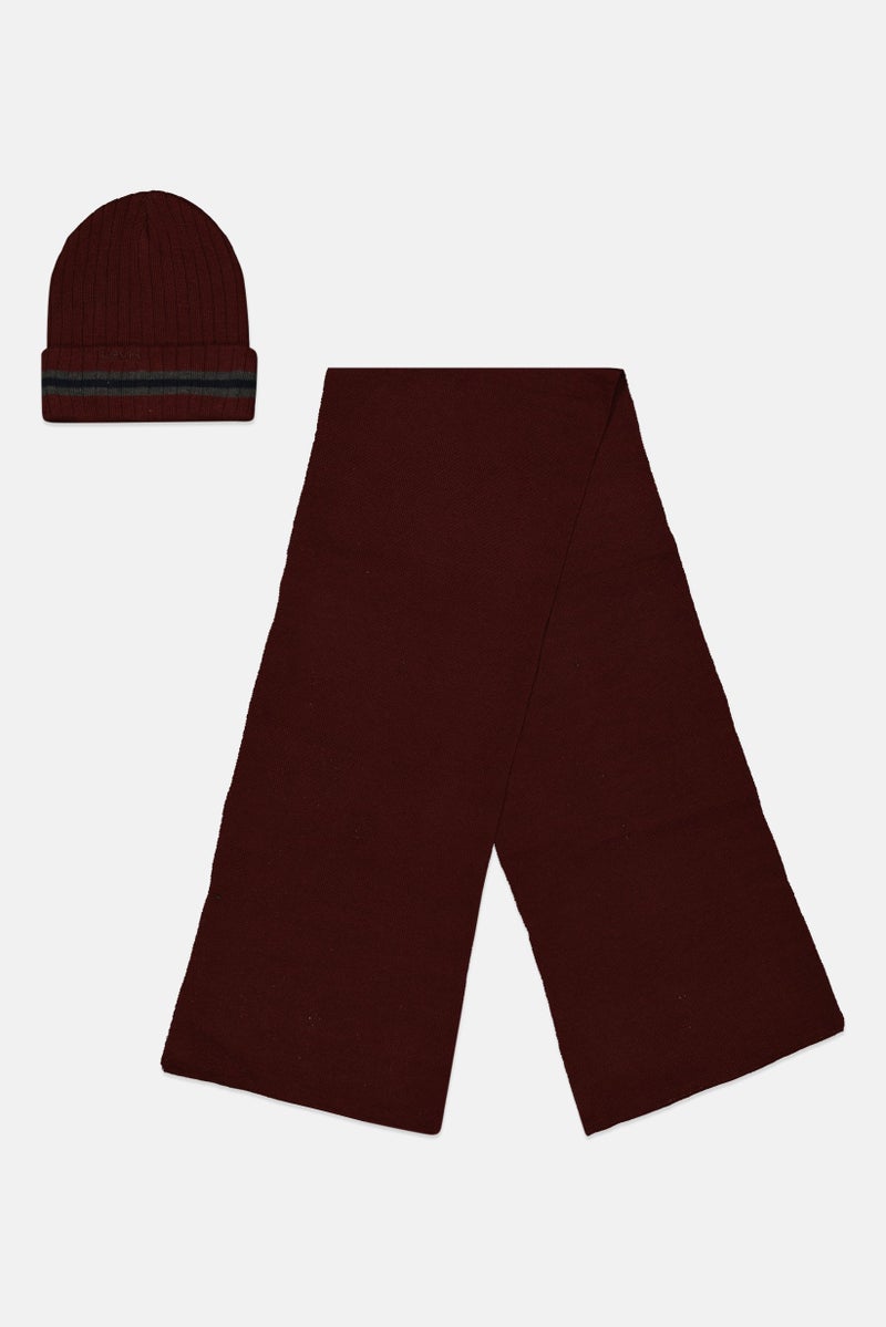 Levi's Men Brand Logo Beanie And Scarf Set, Maroon - Image 1