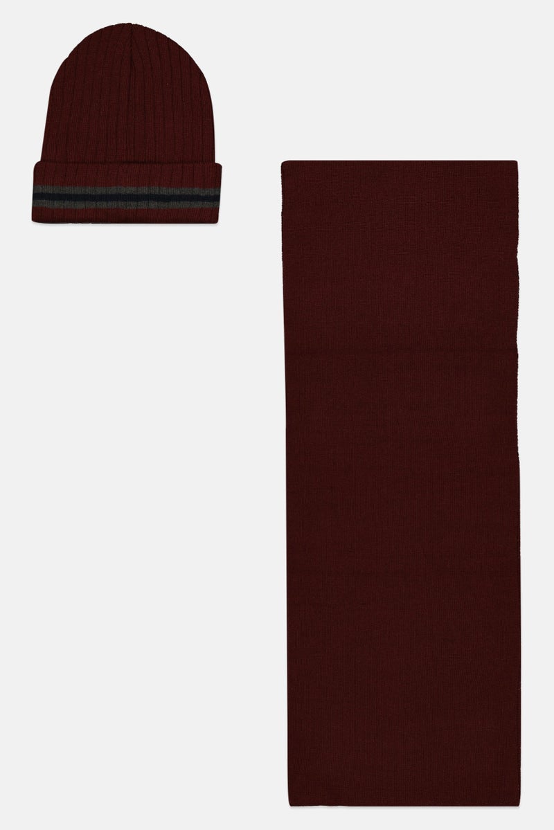 Levi's Men Brand Logo Beanie And Scarf Set, Maroon - Image 2