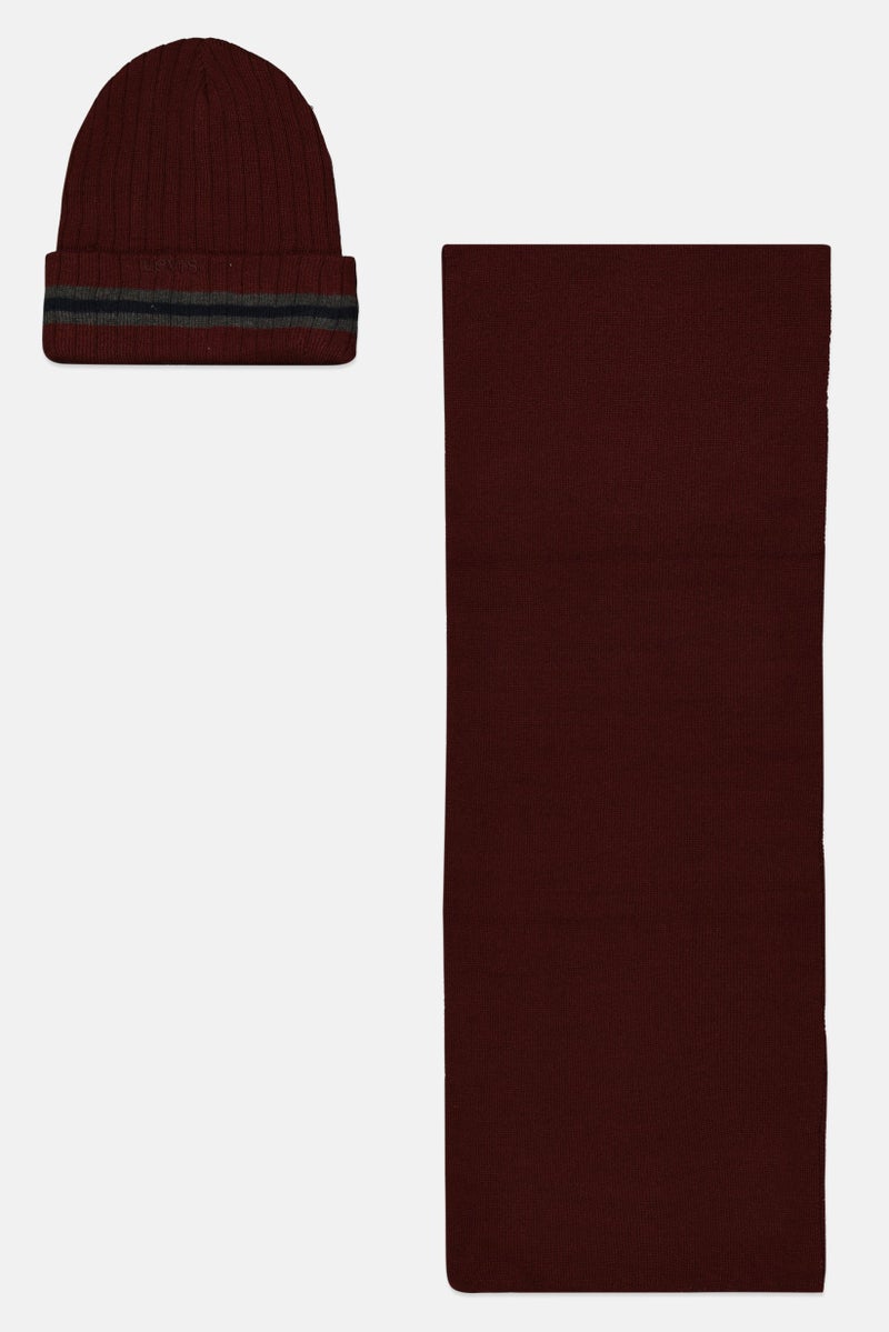 Levi's Men Brand Logo Beanie And Scarf Set, Maroon - Image 3