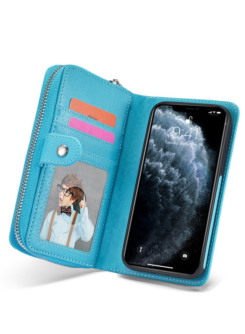 CATANES (for iPhone 12 Mini) Wallet Case Leather Cover with ID Credit Holder Folio Flip Wallet case / Blue - Image 1