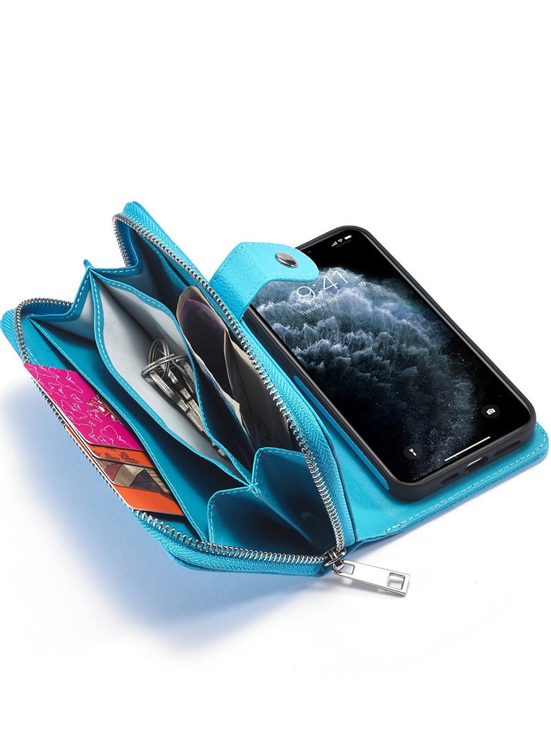 CATANES (for iPhone 12 Mini) Wallet Case Leather Cover with ID Credit Holder Folio Flip Wallet case / Blue - Image 4