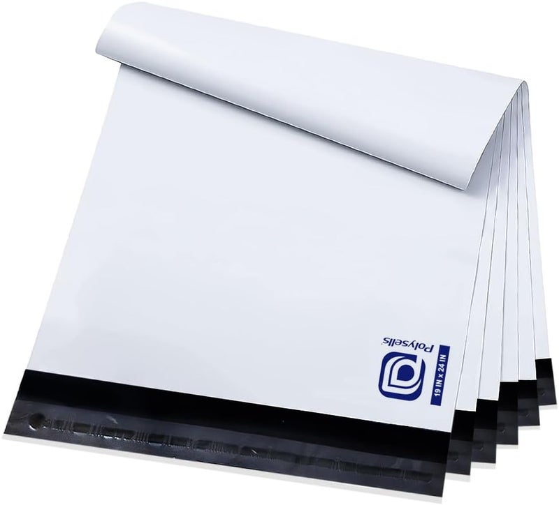 POLYSELLS 50 قطعة من مظاريف البولي بريدية البيضاء مقاس 19x24 بوصة، إغلاق لاصق قوي، مقاومة للماء والتمزق، أكياس بريدية للملابس والكتب والإكسسوارات - Image 1