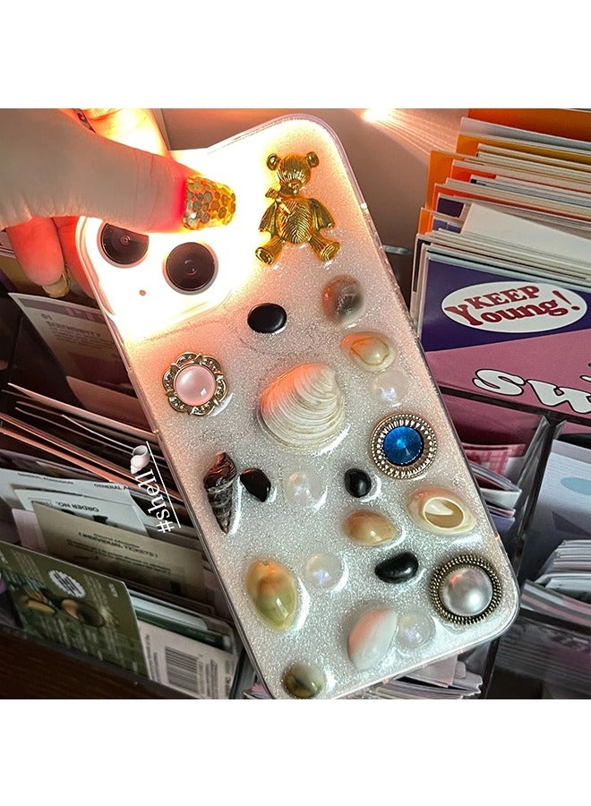 Phone Case For  iPhone 15, Very stylish creative design, pure handcrafted, 3D shell pearls and gems the Phone Case for  Women Girls Glitter White - Image 2