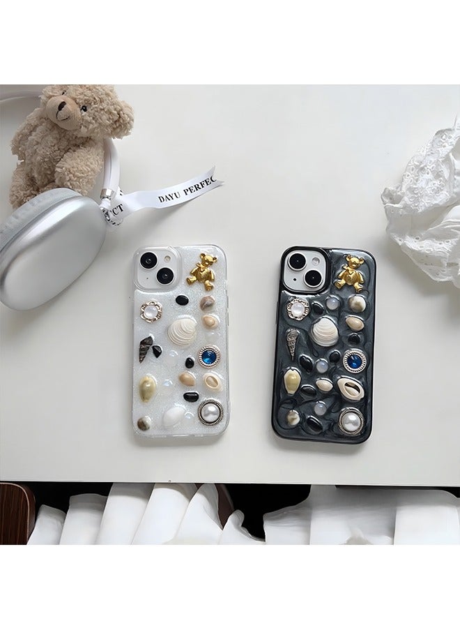 Phone Case For  iPhone 15, Very stylish creative design, pure handcrafted, 3D shell pearls and gems the Phone Case for  Women Girls Glitter White - Image 4