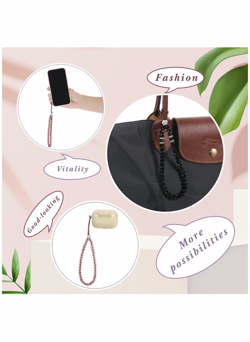 3 Pcs Cell Phone Lanyard Strap, Charm Bling Crystal Beads Hand Wrist Lanyard Strap String, Women's Wristlet for Cell Phone Camera Purse MP3 MP4 iPod PSP Keychain (Red+Black+Purple) - Image 3