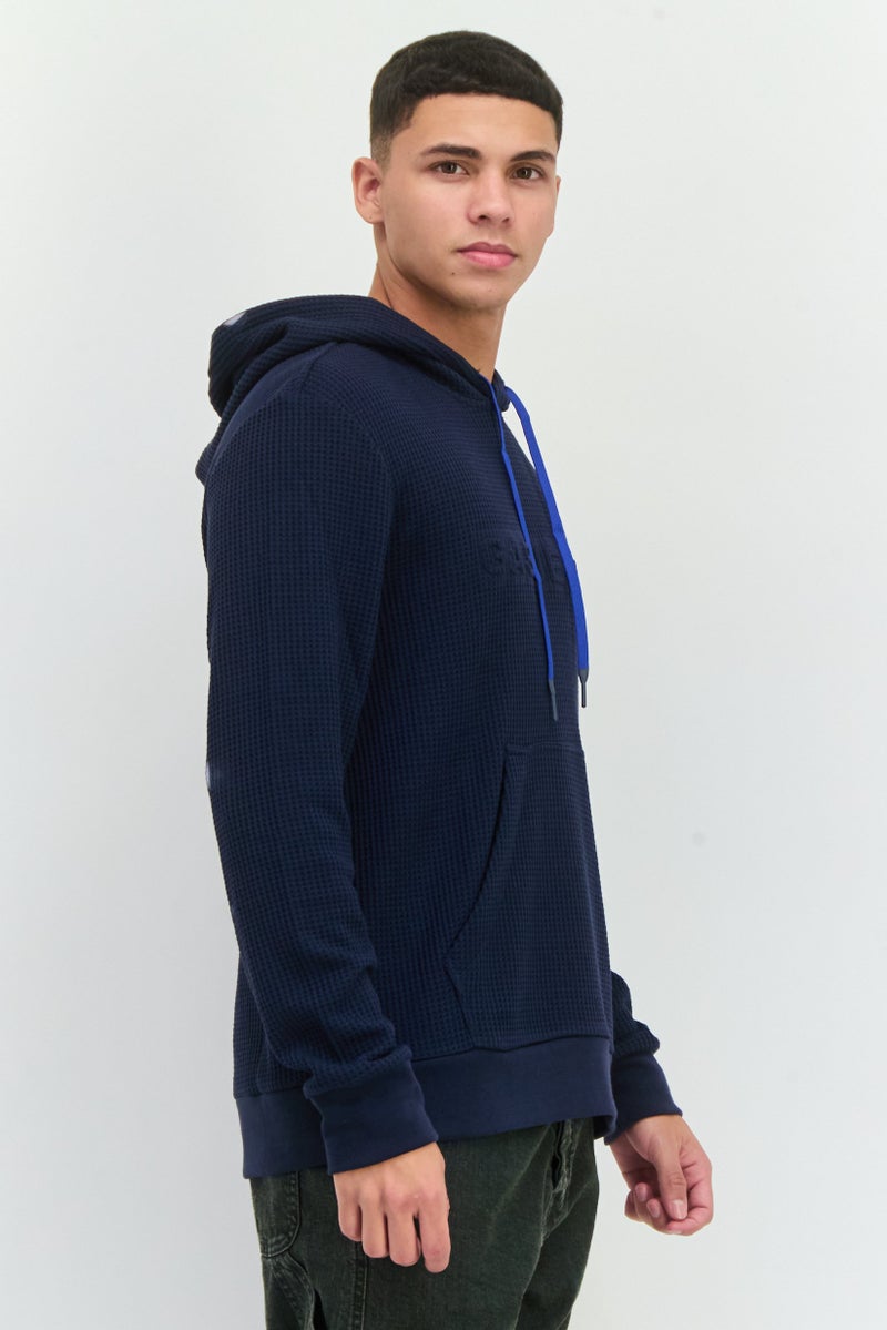 Gas Jeans Men Textured Long Sleeves Hoodie, Navy - Image 2