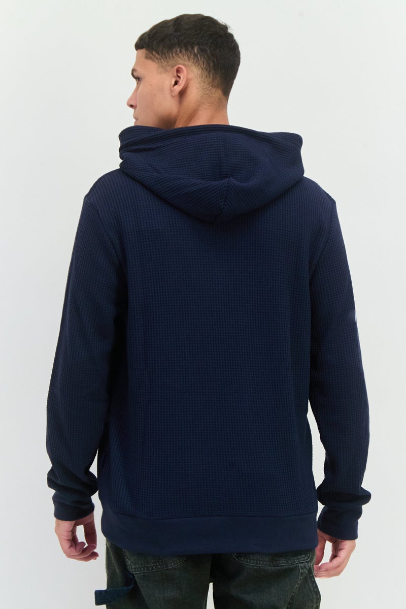 Gas Jeans Men Textured Long Sleeves Hoodie, Navy - Image 3