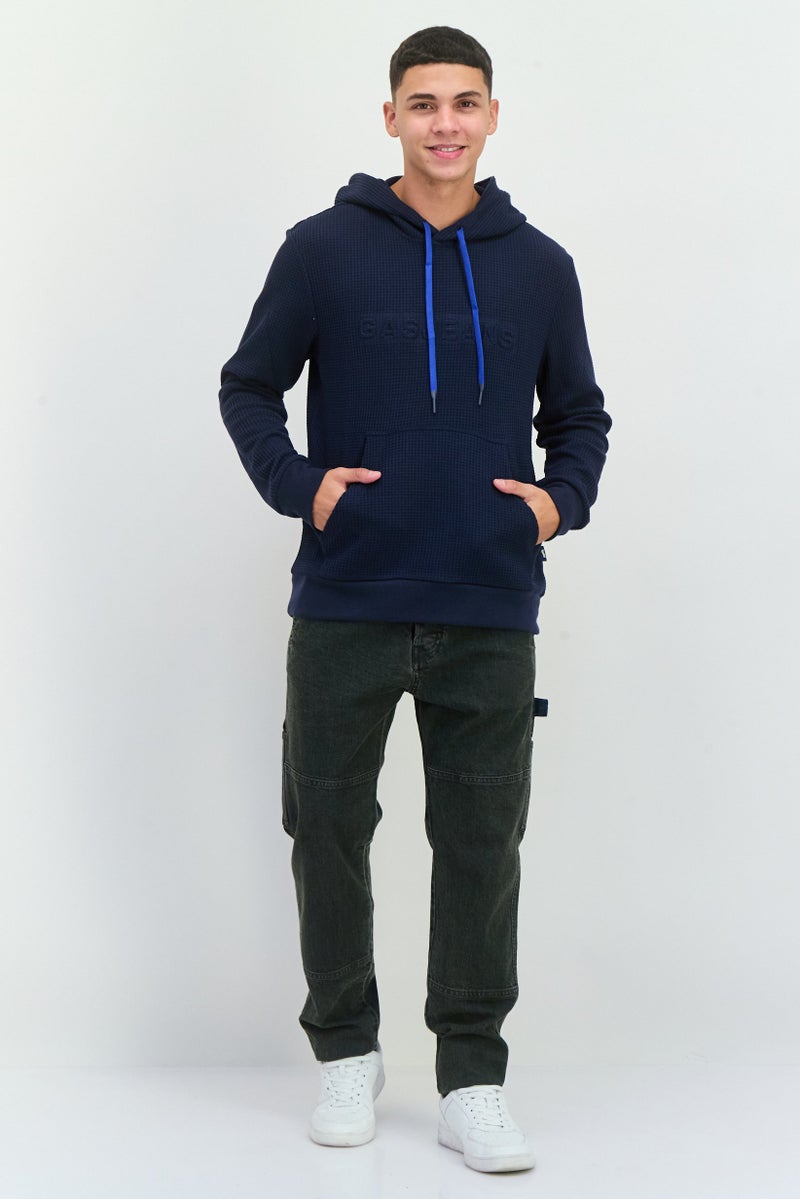 Gas Jeans Men Textured Long Sleeves Hoodie, Navy - Image 4