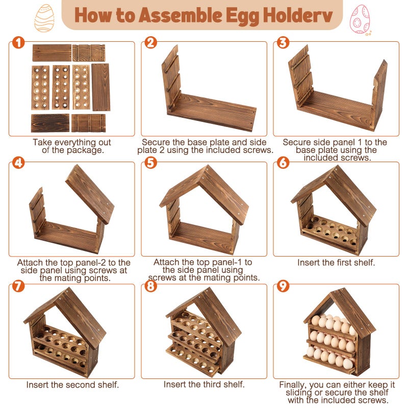 Remerry Easter Wooden Egg Holder 3 Tier House Shape Fresh Egg Holder Countertop Pull out Storage Shelf Holding up to 36 for Easter Party Home Kitchen Table Organizer - Image 4